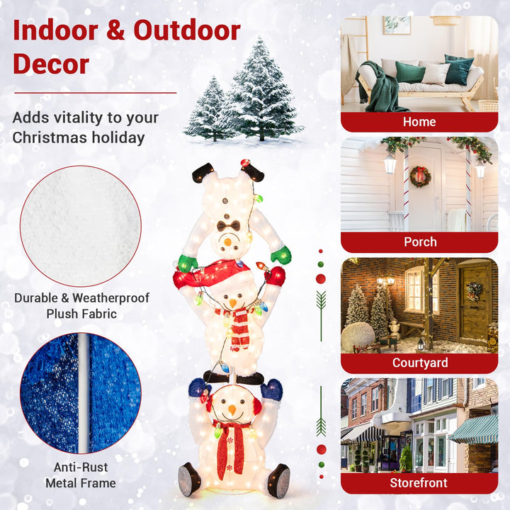 5.6 FT LED Snowmen Christmas Decoration, Pre-Lit Snowman Ornament with LED Lights, Light Strings