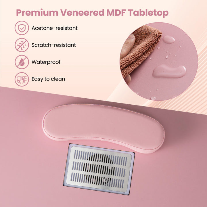 Manicure Table Nail Desk with Electric Dust Collector and 3 Dust Bags