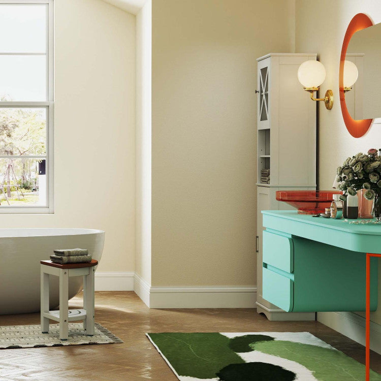 3-in-1 Bath &amp; Storage Combo: Tall Cabinet, Shower Bench &amp; Buffet Sideboard