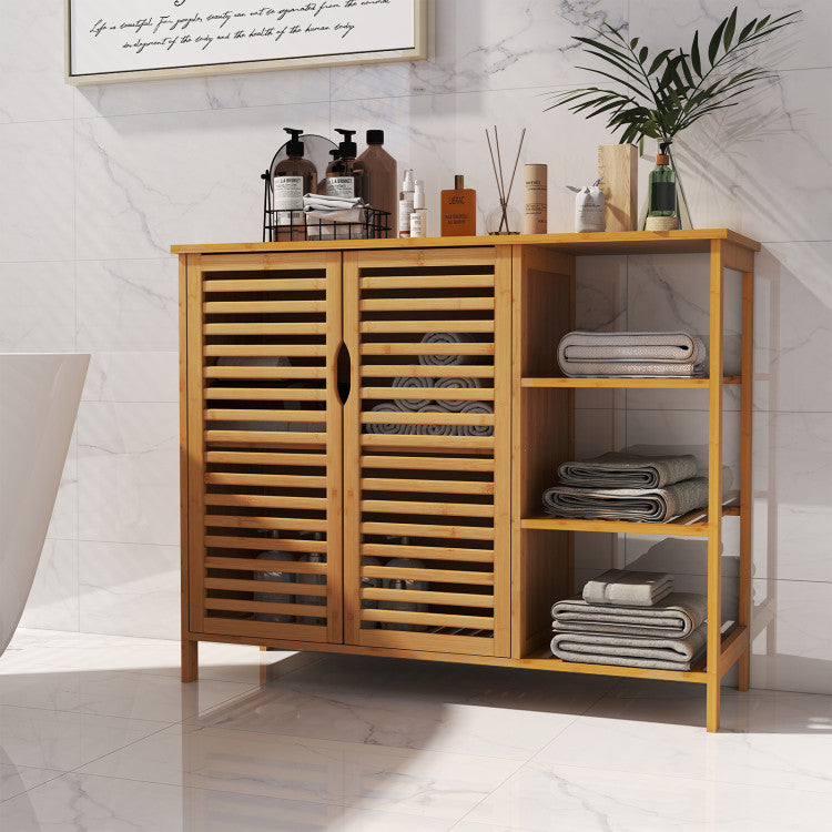 Bamboo Bathroom Cabinet 2-Door Storage Organizer with Shelves