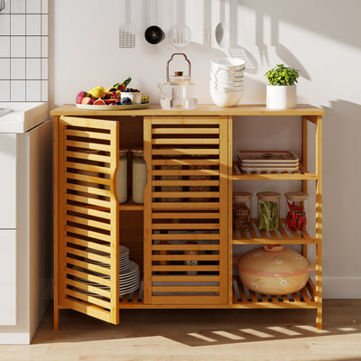 Bamboo Bathroom Cabinet 2-Door Storage Organizer with Shelves