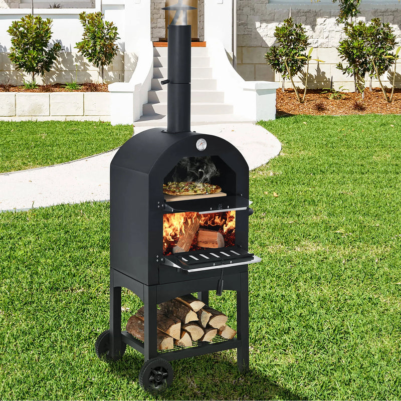 Outdoor Pizza Oven Wood Fire Pizza Maker Grill with Pizza Stone and Waterproof Cover
