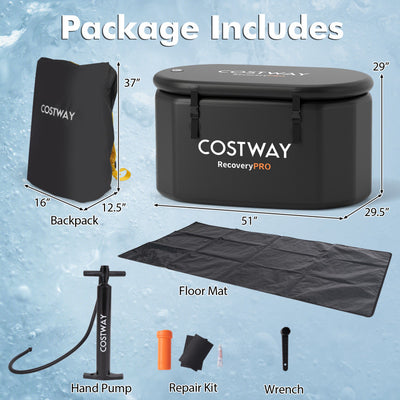 XL 129 Gal Oval Ice Bath Tub with Cover and Hand Pump for Athletes