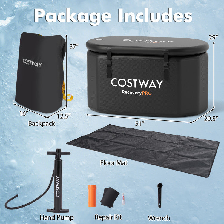 XL 129 Gal Oval Ice Bath Tub with Cover and Hand Pump for Athletes