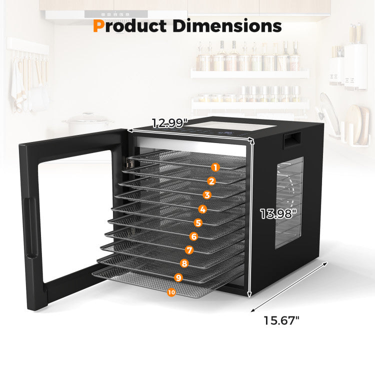 10 Stainless Steel Trays Dryer with 10 Presets