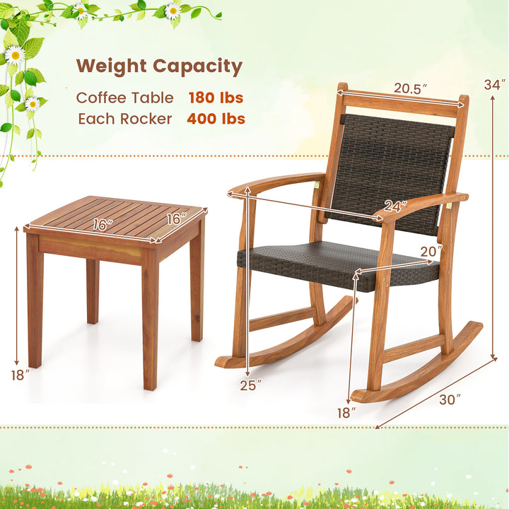 3 Pieces Patio Rattan Bistro Set Outdoor Conversation Furniture Set with 2 Chairs and 1 Side Table
