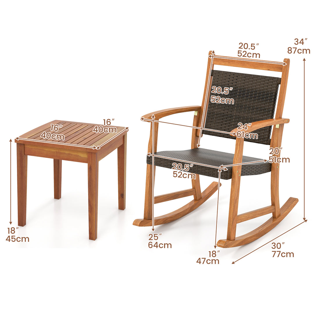 3 Pieces Patio Rattan Bistro Set Outdoor Conversation Furniture Set with 2 Chairs and 1 Side Table