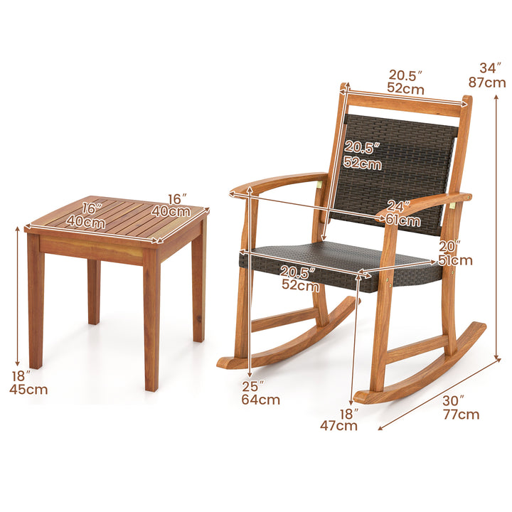 3 Pieces Patio Rattan Bistro Set Outdoor Conversation Furniture Set with 2 Chairs and 1 Side Table