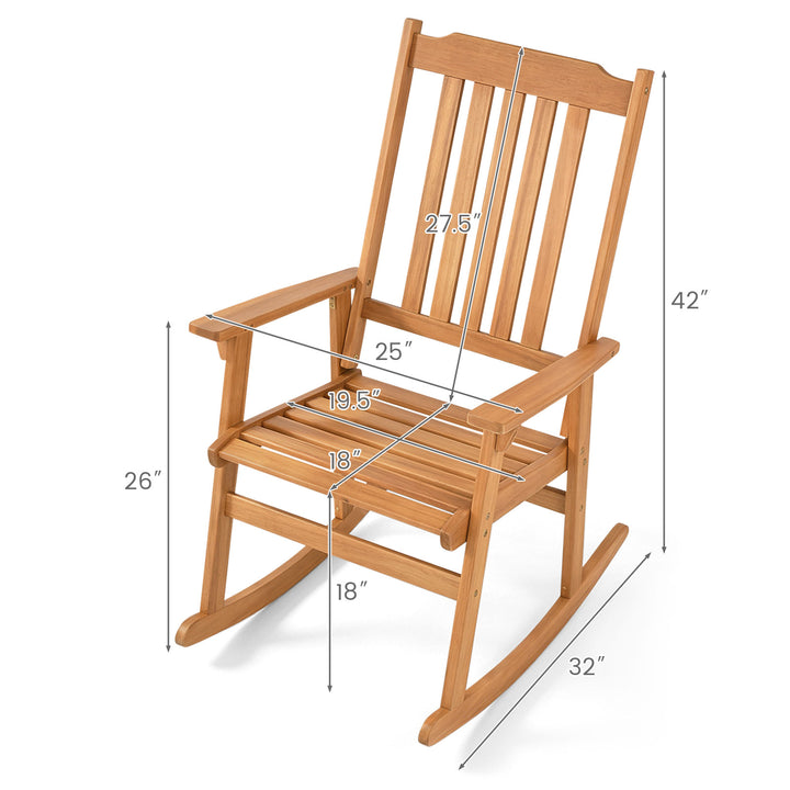 Outdoor Rocking Chair, Acacia Wood Oversized Patio Rocker with High Back, Wide Seat and Armrests, 400 LBS Heavy Duty Porch Rocker Chair for Garden, Backyard, Deck and Poolside