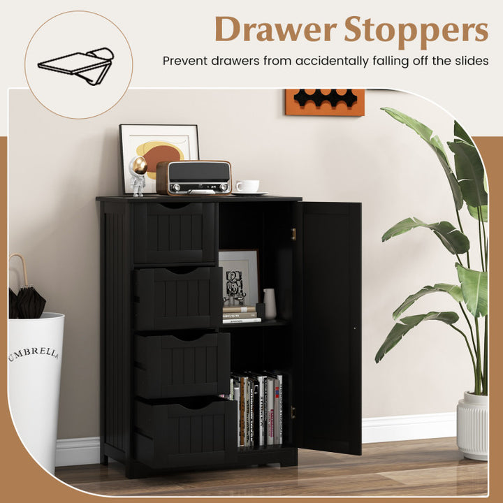 Free-Standing Wooden Cabinet with 4 Drawers and Door Cabinet