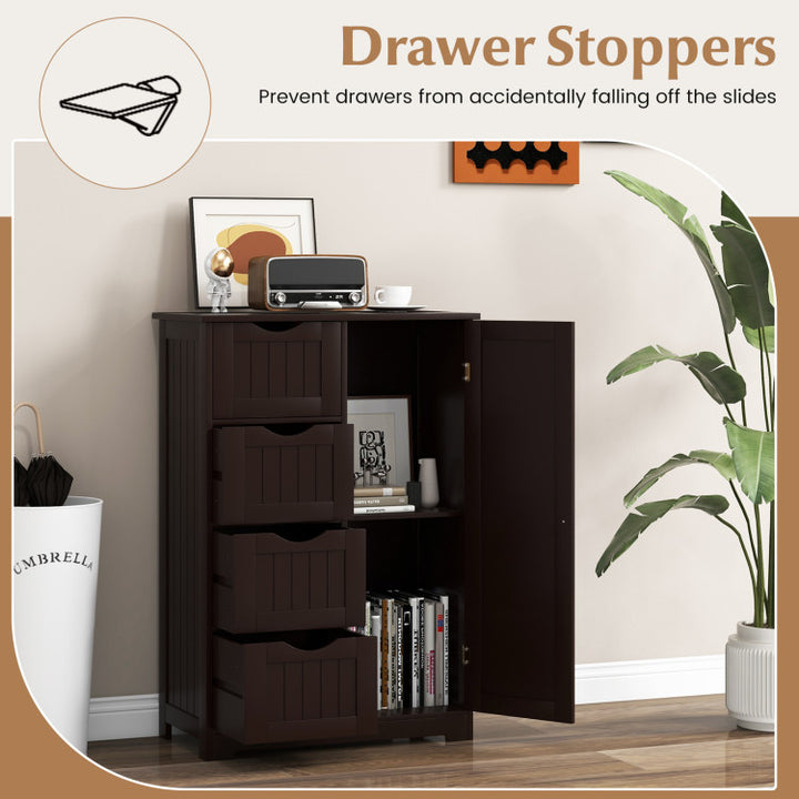 Free-Standing Wooden Cabinet with 4 Drawers and Door Cabinet