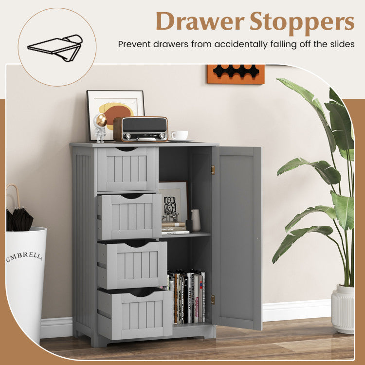 Free-Standing Wooden Cabinet with 4 Drawers and Door Cabinet