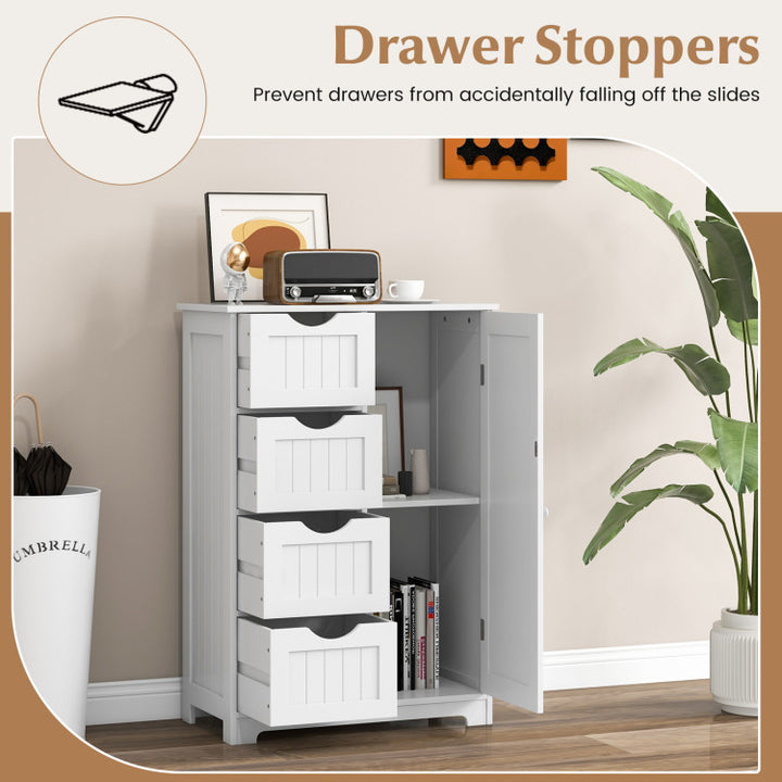 Free-Standing Wooden Cabinet with 4 Drawers and Door Cabinet
