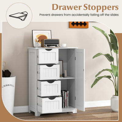 Free-Standing Wooden Cabinet with 4 Drawers and Door Cabinet