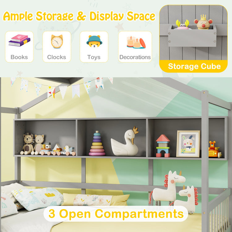Twin Size House Bed with 2 Storage Drawers and Fence Guardrails