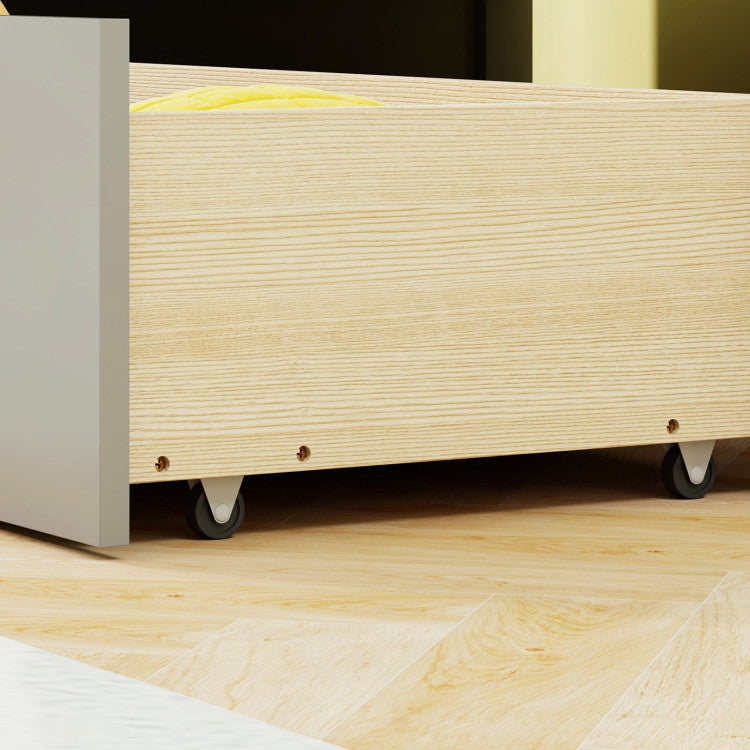 Twin Size House Bed with 2 Storage Drawers and Fence Guardrails