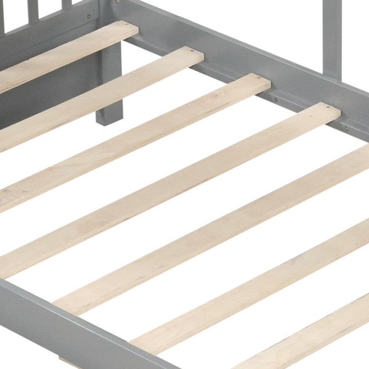 Twin Size House Bed with 2 Storage Drawers and Fence Guardrails
