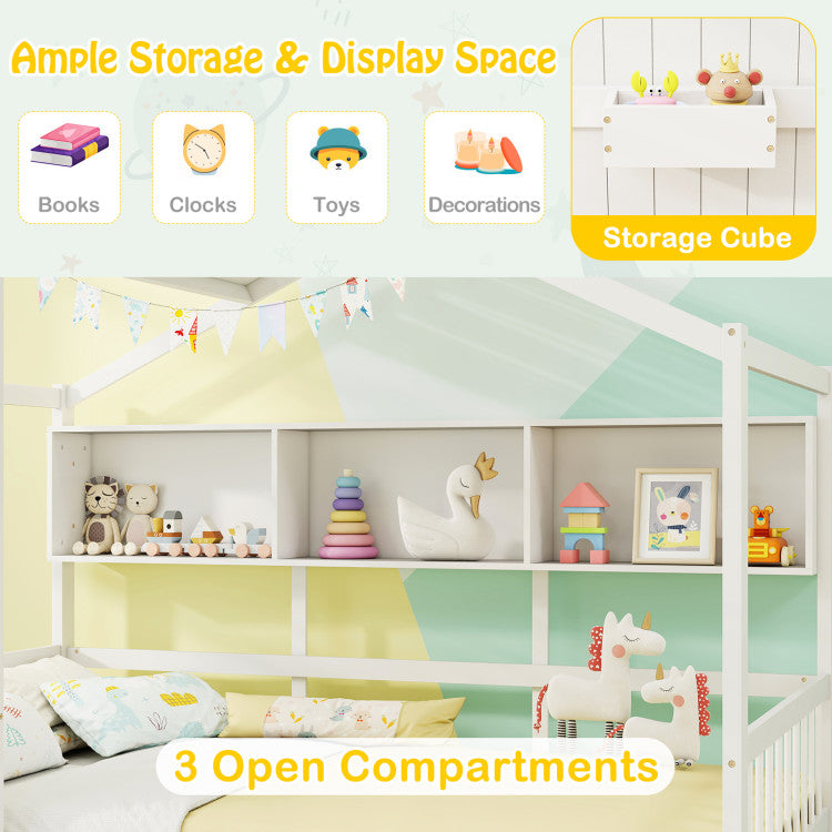 Twin Size House Bed with 2 Storage Drawers and Fence Guardrails