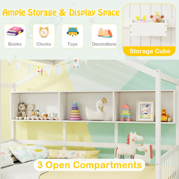 Twin Size House Bed with 2 Storage Drawers and Fence Guardrails