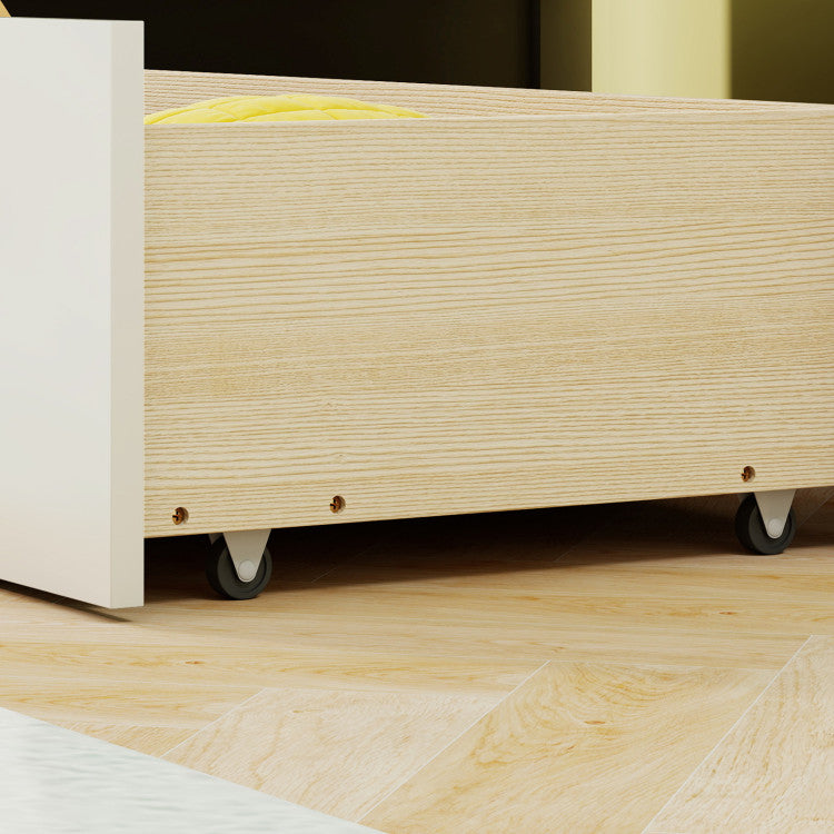 Twin Size House Bed with 2 Storage Drawers and Fence Guardrails