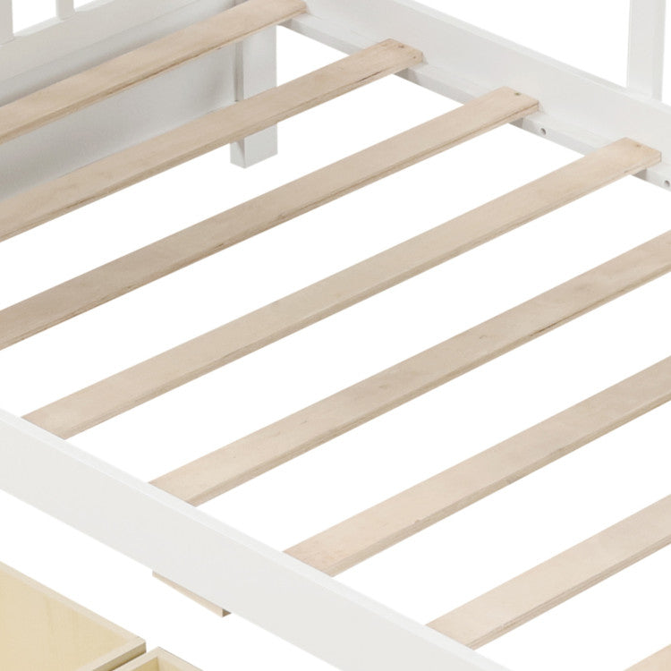 Twin Size House Bed with 2 Storage Drawers and Fence Guardrails