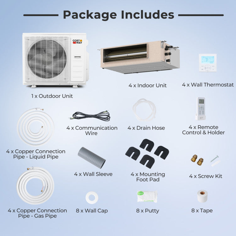 X-Pro 35000 BTU 4 Zone 22.5 SEER2 Concealed Ducted Mini Split AC