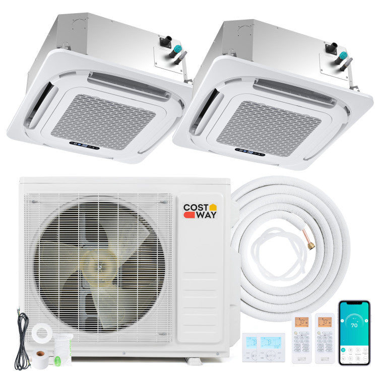 X-Pro 18000 BTU 2 Zone 24 SEER2 Ceiling Cassette Mini Split AC
