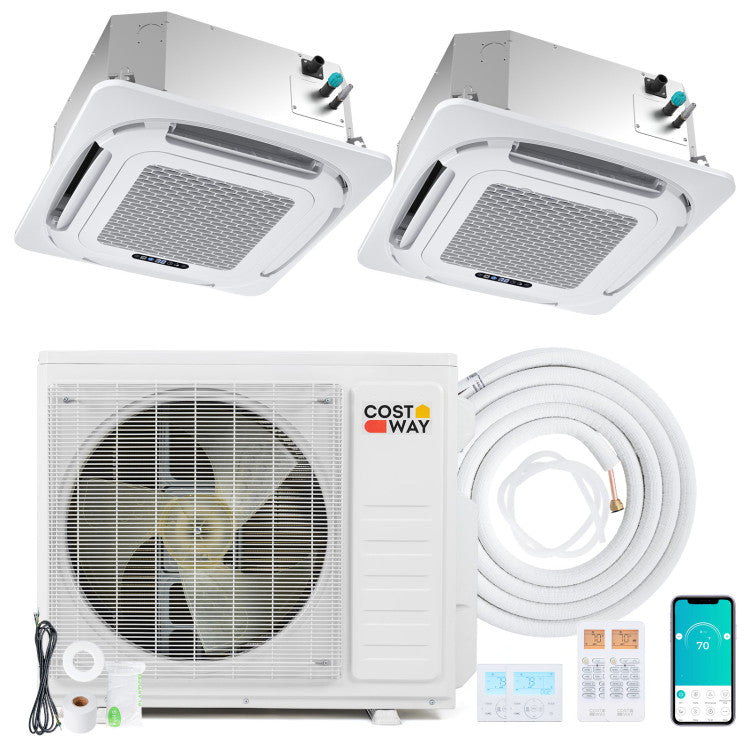 X-Pro 27000 BTU 2 Zone 24 SEER2 Ceiling Cassette Mini Split AC