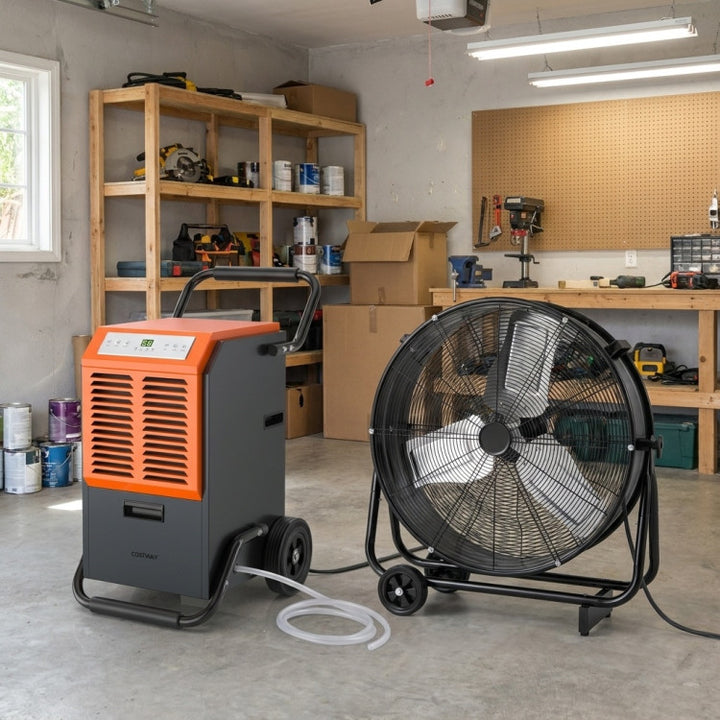 Garage &amp; Warehouse Climate Control Bundle: Dehumidifier + Industrial Drum Fan