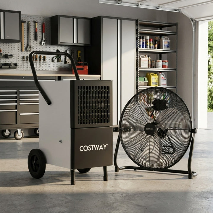 Commercial Dehumidifier and Heavy-Duty Metal Floor Fan Combo