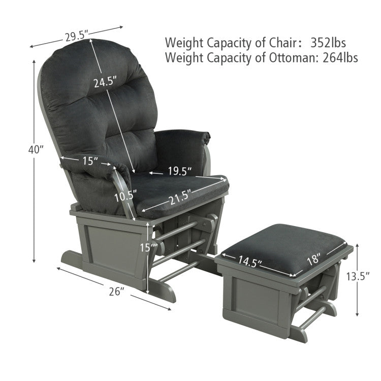 Wood Baby Glider and Ottoman Cushion Set with Padded Armrests for Nursing