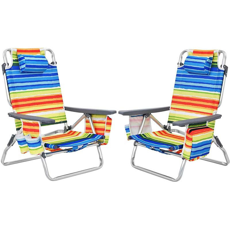 2 Pcs Folding Backpack 5-Position Beach Chair with Pillow