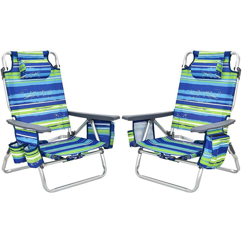 2 Pcs Folding Backpack 5-Position Beach Chair with Pillow