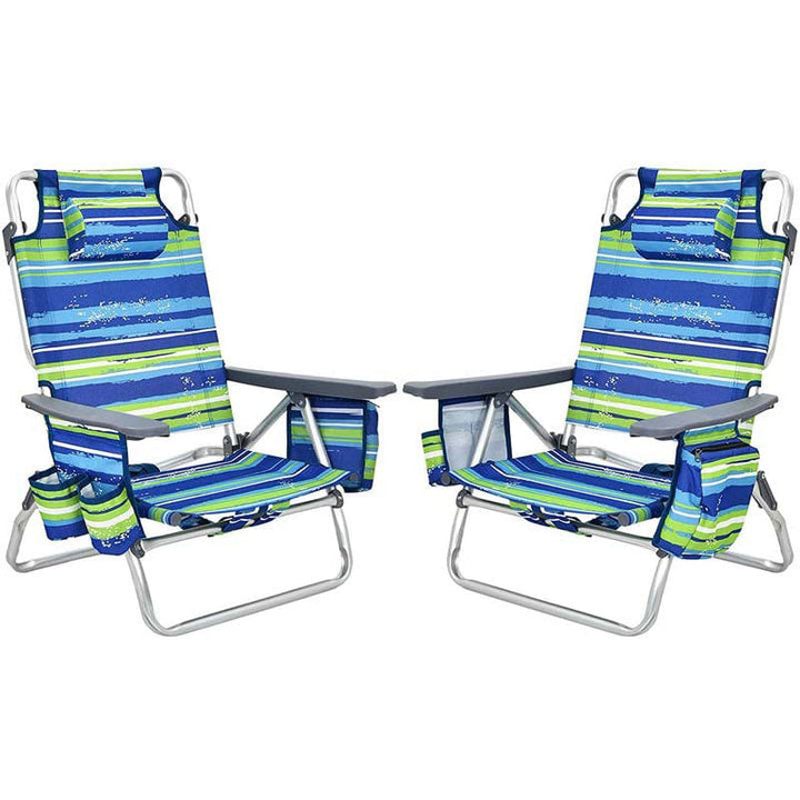 2 Pcs Folding Backpack 5-Position Beach Chair with Pillow