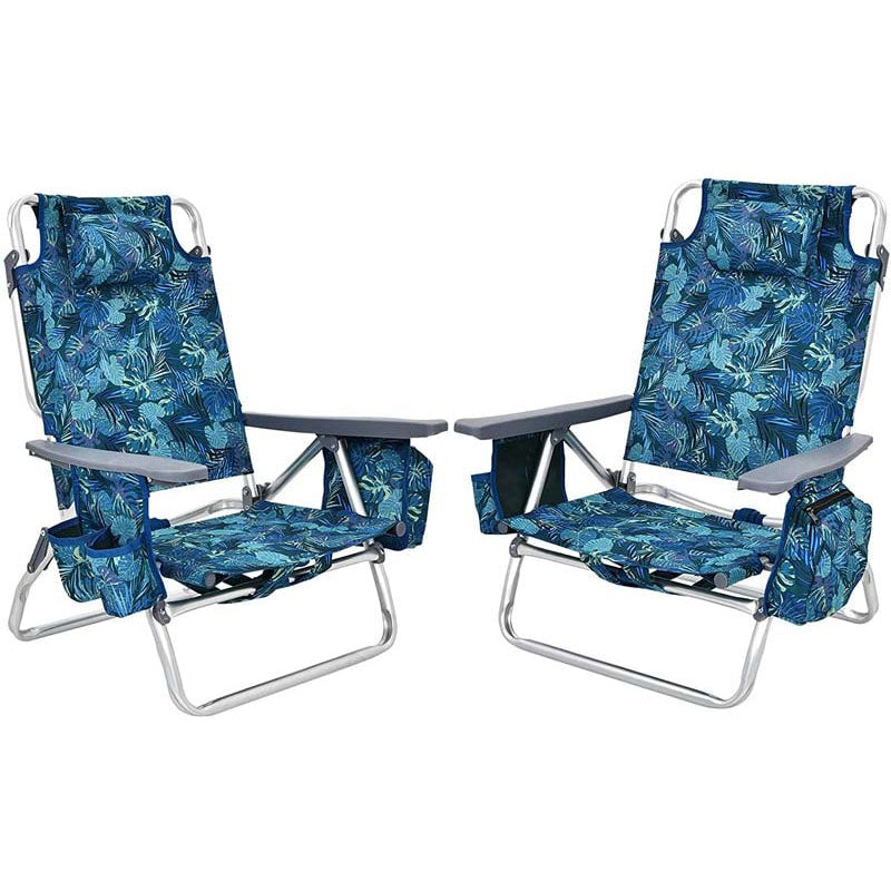 2 Pcs Folding Backpack 5-Position Beach Chair with Pillow