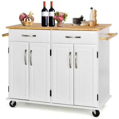 Kitchen Island Rolling Trolley Large Storage Cabinet Buffet Cart with Adjustable Shelves and Drawers