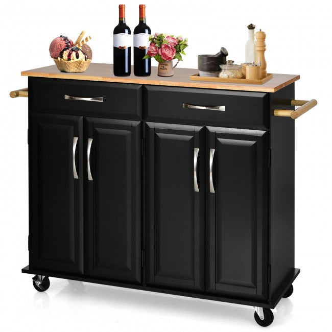 Kitchen Island Rolling Trolley Large Storage Cabinet Buffet Cart with Adjustable Shelves and Drawers