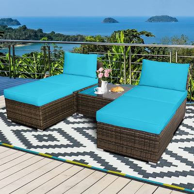 5 Pieces Outdoor Rattan Furniture Set Wicker Lounge Chair Conversation Set with Washable Cushions