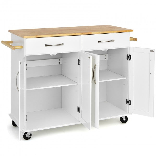 Kitchen Island Rolling Trolley Large Storage Cabinet Buffet Cart with Adjustable Shelves and Drawers