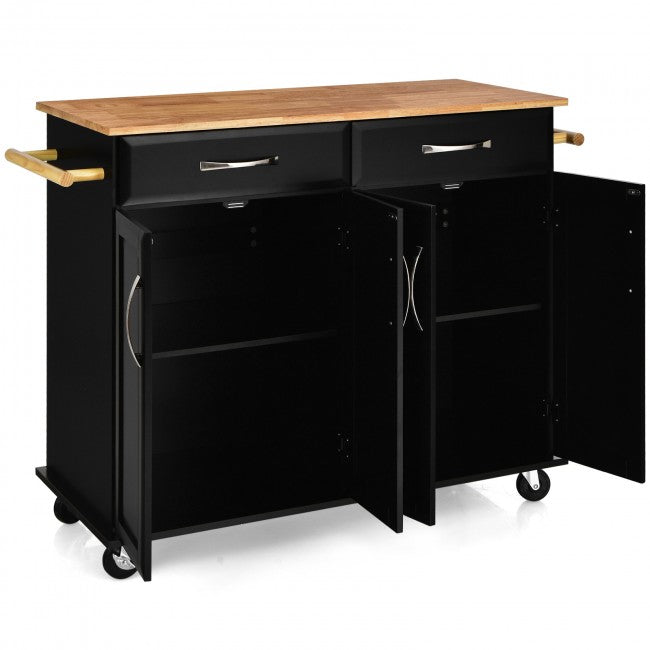 Kitchen Island Rolling Trolley Large Storage Cabinet Buffet Cart with Adjustable Shelves and Drawers