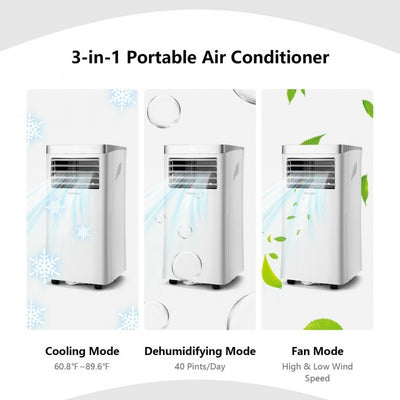 8000 BTU 3-in-1 Portable Air Conditioner Air Cooler with Built-in Dehumidifier and Remote Control