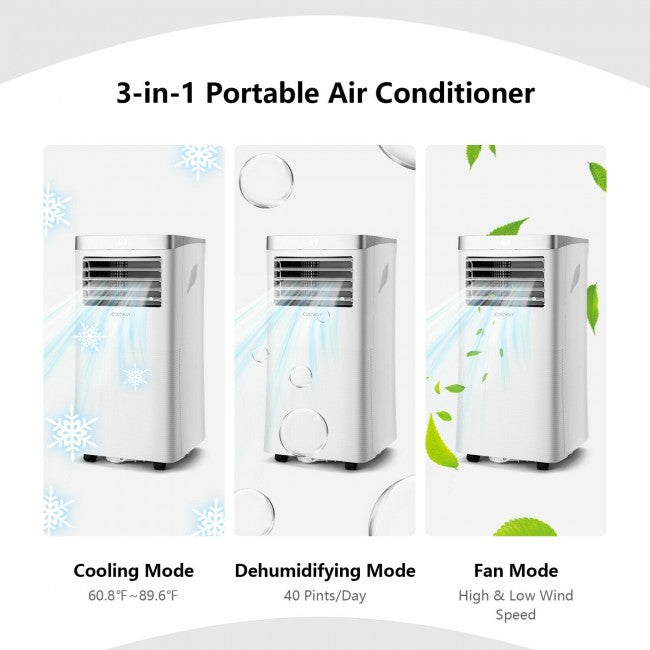 8000 BTU 3-in-1 Portable Air Conditioner Air Cooler with Built-in Dehumidifier and Remote Control