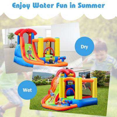 Kids Inflatable Water Slide Park Bounce House Jumping Castle with Ball Shooting and Air Blower for Summer Playland