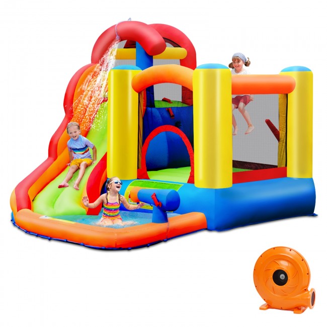 Kids Inflatable Water Slide Park Bounce House Jumping Castle with Ball Shooting and Air Blower for Summer Playland