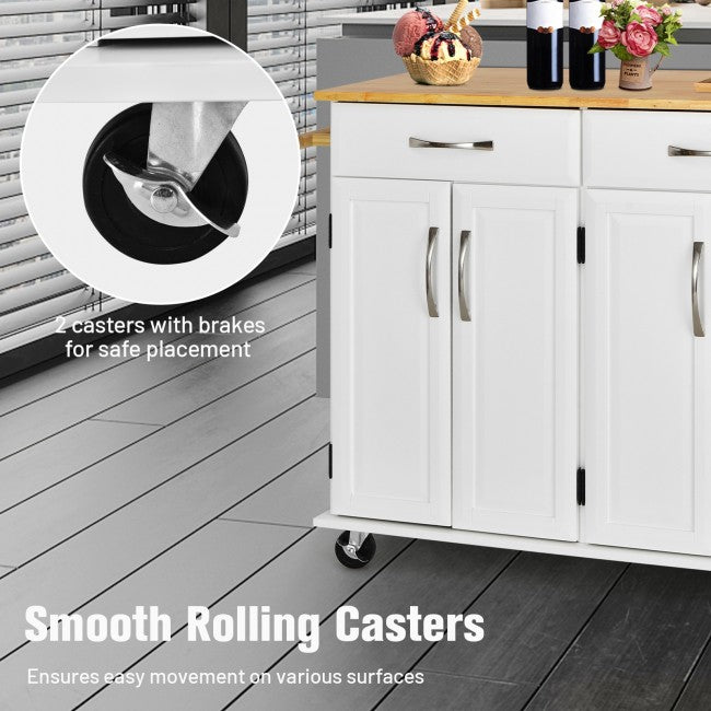 Kitchen Island Rolling Trolley Large Storage Cabinet Buffet Cart with Adjustable Shelves and Drawers