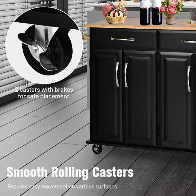 Kitchen Island Rolling Trolley Large Storage Cabinet Buffet Cart with Adjustable Shelves and Drawers