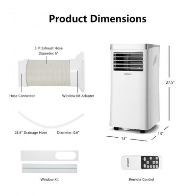 8000 BTU 3-in-1 Portable Air Conditioner Air Cooler with Built-in Dehumidifier and Remote Control