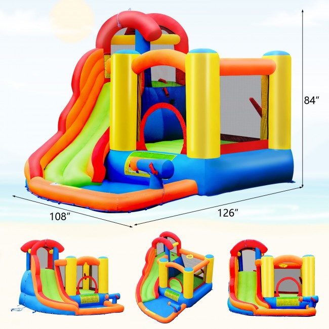 Kids Inflatable Water Slide Park Bounce House Jumping Castle with Ball Shooting and Air Blower for Summer Playland