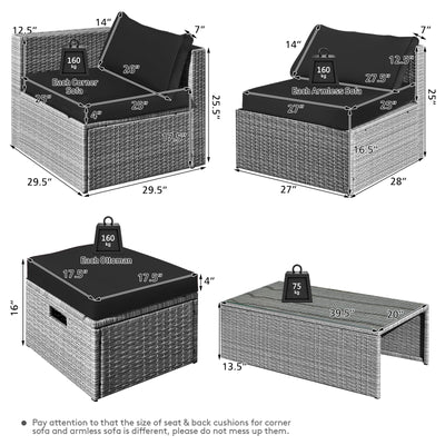 8 Pieces Patio Cushioned Rattan Furniture Set with Storage Waterproof Cover and Space-Saving Design