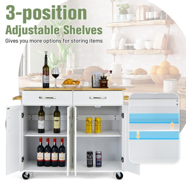 Kitchen Island Rolling Trolley Large Storage Cabinet Buffet Cart with Adjustable Shelves and Drawers